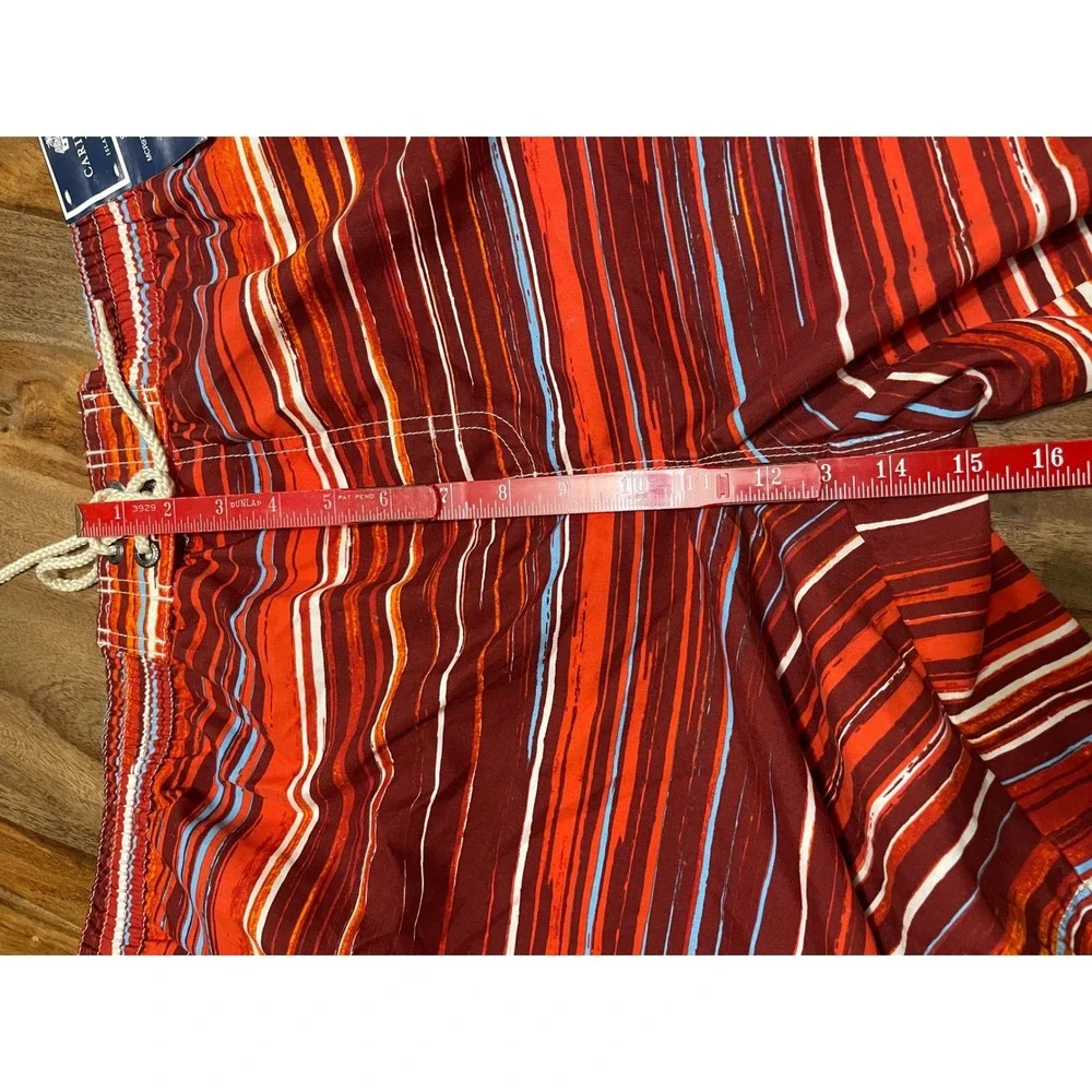 Caribbean Joe Swim Trunks Coral Striped XL MCR9765 Mesh Lined Elastic Waist‎